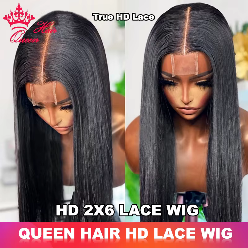 Queen Hair Bone Straight HD 2x6 Lace Closure Wig Kim K Deep Part Lace Raw Human Hair HD Invisible La