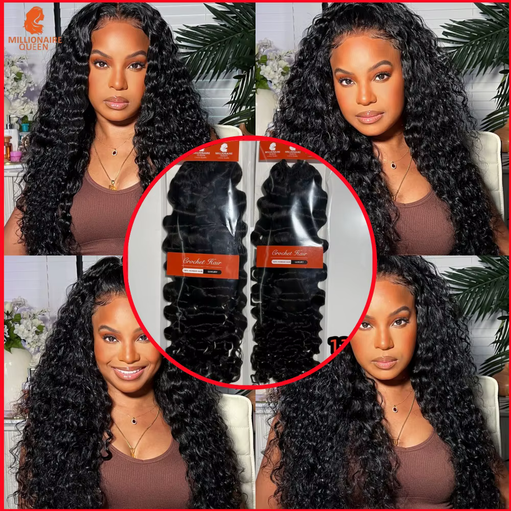 Millionaire Queen 15A Crochet plume cheveux humains birmans bouclés pré-séparés Crochet Extensions d