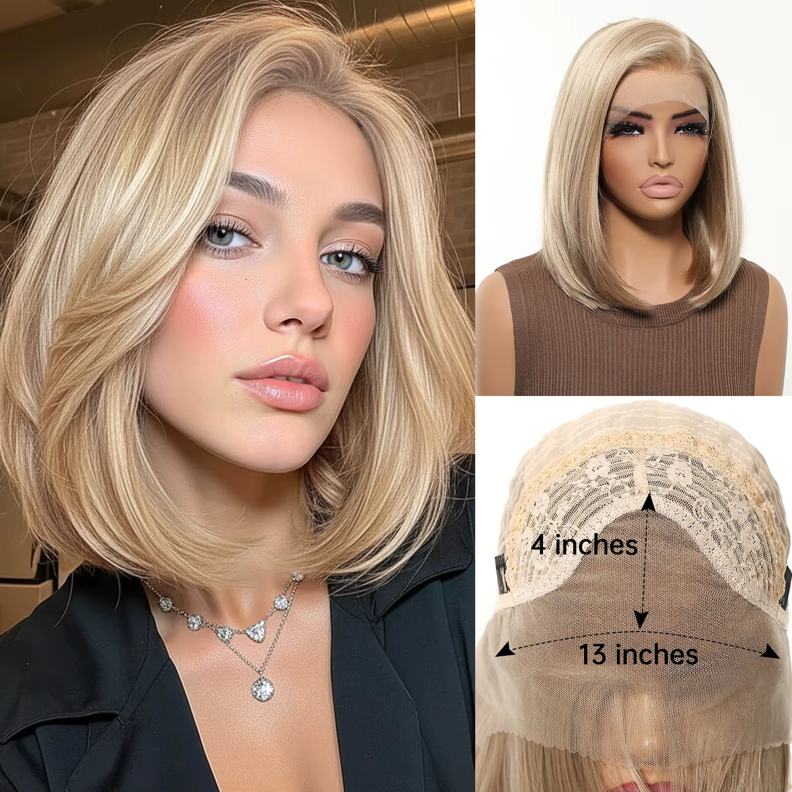 EASIHAIR – perruque Lace Front Wig synthétique courte et lisse, brun chocolat, 13x4, 10 pouces, chev