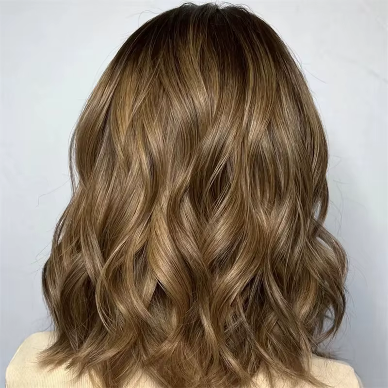 Perruque Lace Front Wig synthétique ombrée brune blonde 13x4 HD pour femme, perruque ondulée naturel