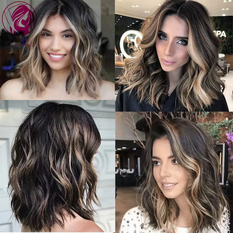 100% réel perruque de cheveux humains brun miel blond met en évidence dentelle frontale perruques co