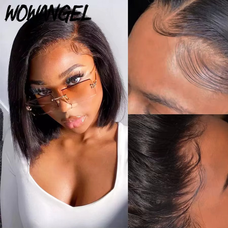 180% HD Lace Front Perruques Court Bob Perruque 100% Cheveux Humains Invisible HD Lace Front Pré Pin