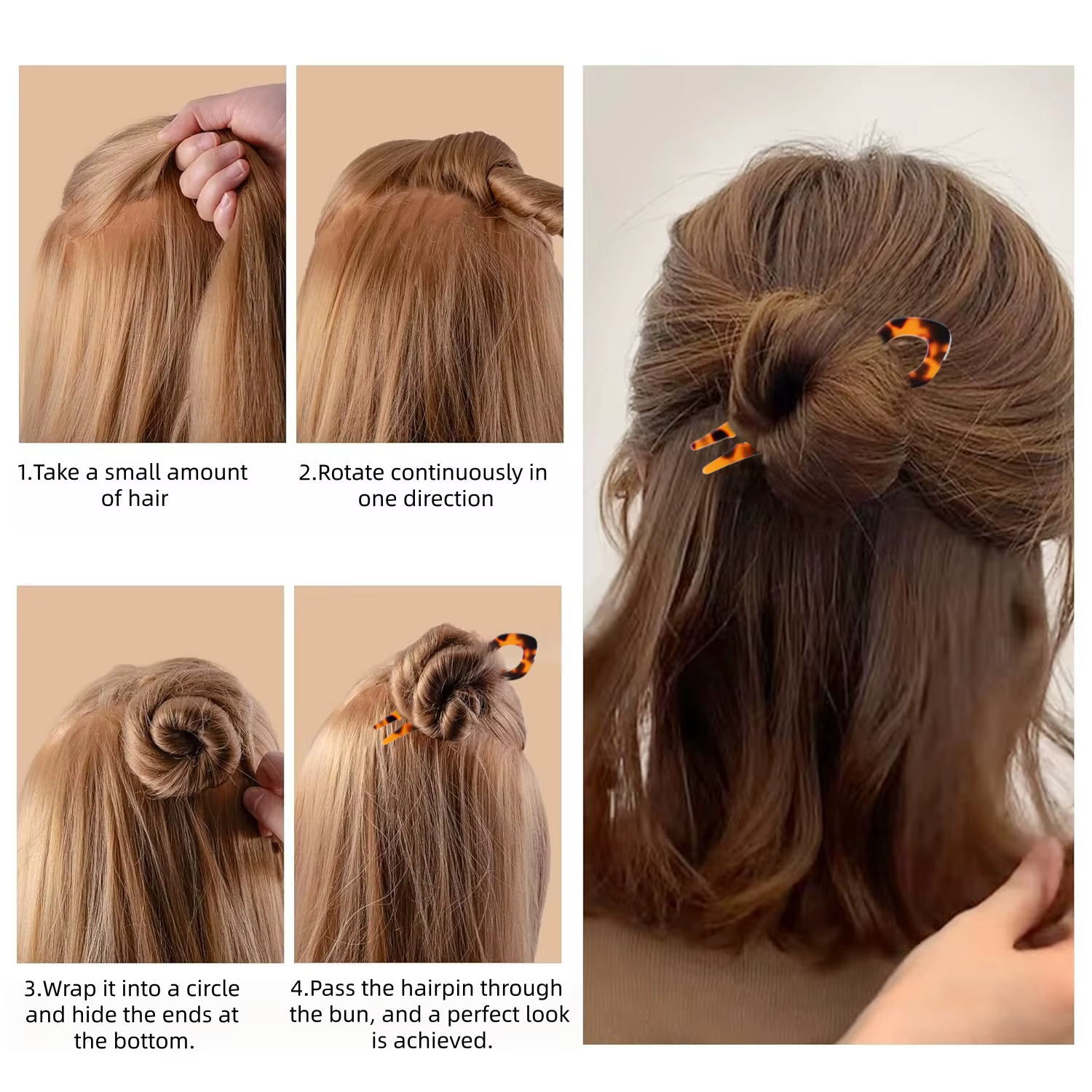 Épingle à cheveux en forme de U en forme de queue de poisson en acrylique, épingle à cheveux torsadé