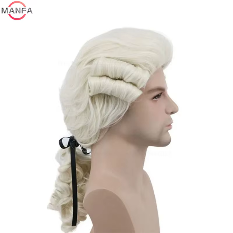 Perruque de Cosplay synthétique bouclée pour avocat, juge, gris, blanc, noir, de luxe, historique, l