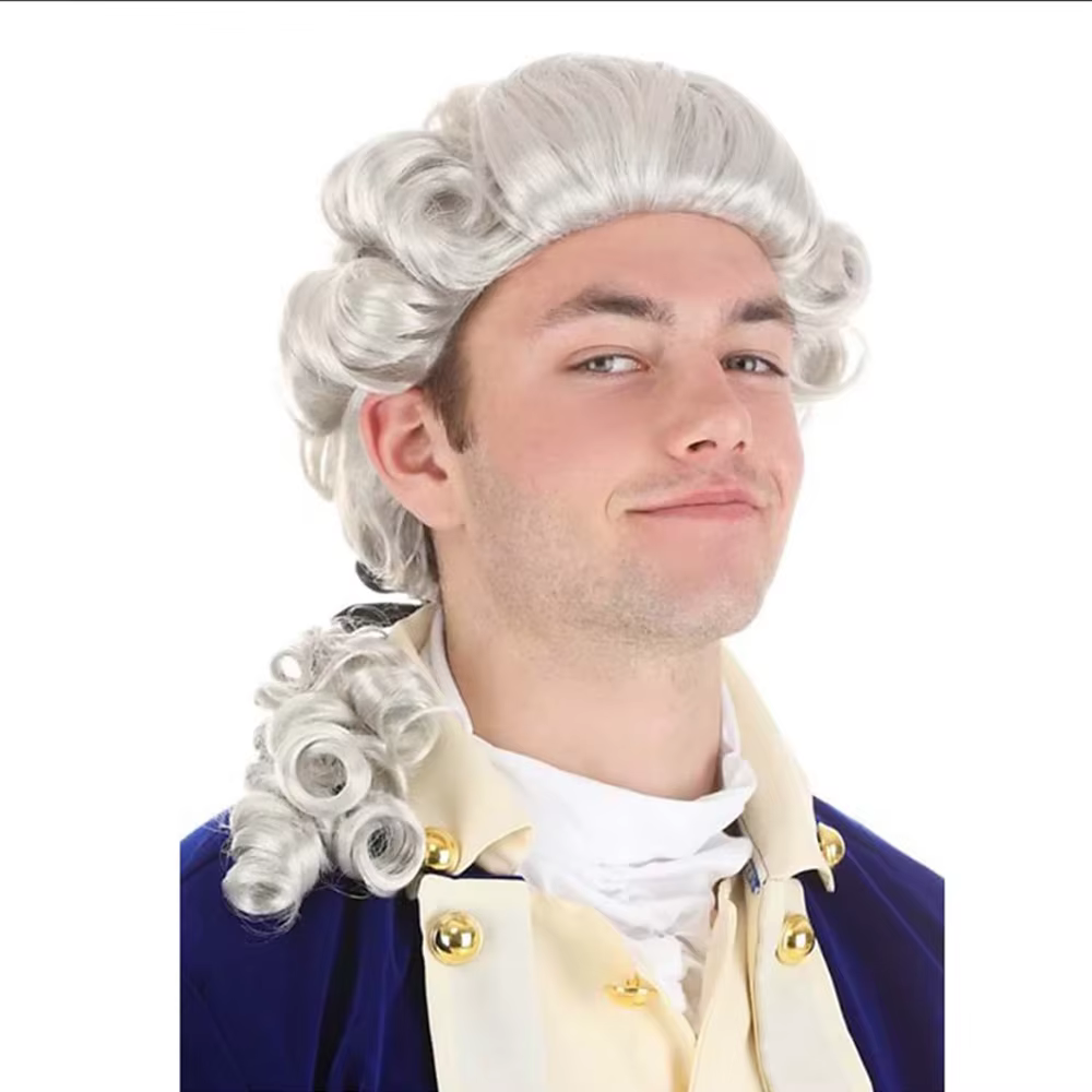 HAIRJOY – perruque synthétique américaine coloniale pour hommes, perruques de carnaval gris argenté