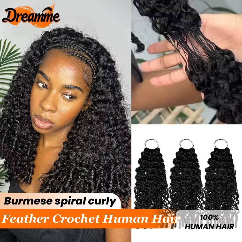 Extensions de cheveux humains au Crochet en plumes bouclées, sans nœuds, pré-séparées, Extension au