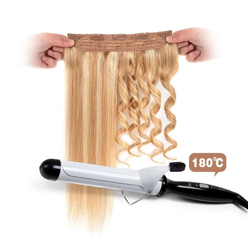 Extensions capillaires synthétiques invisibles à 5 clips, postiche longue et lisse de 24 pouces rési