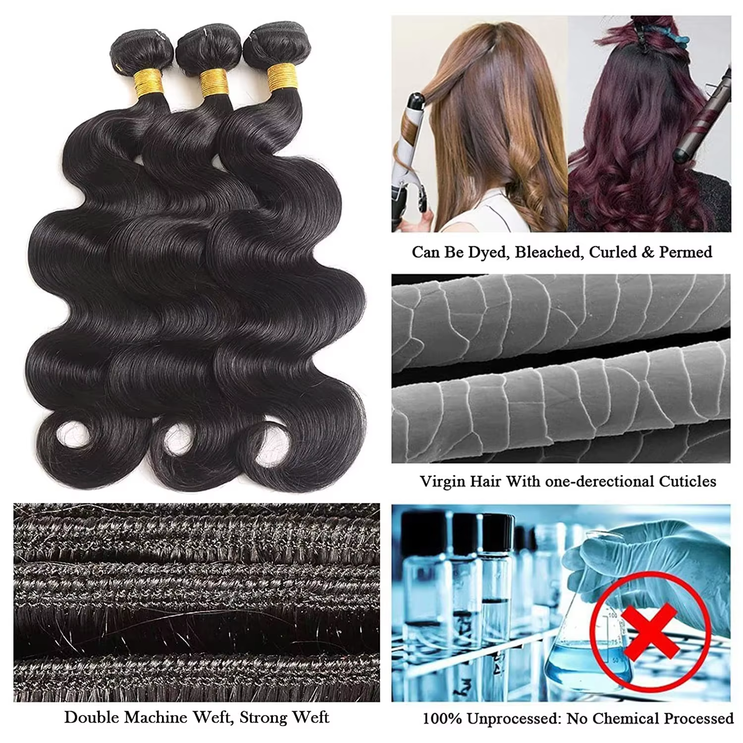 Extensions de Cheveux Humains Naturels Bruts 16A, Ondulés, Non Traités, 30-40 Pouces, 3 ou 4 Paquets