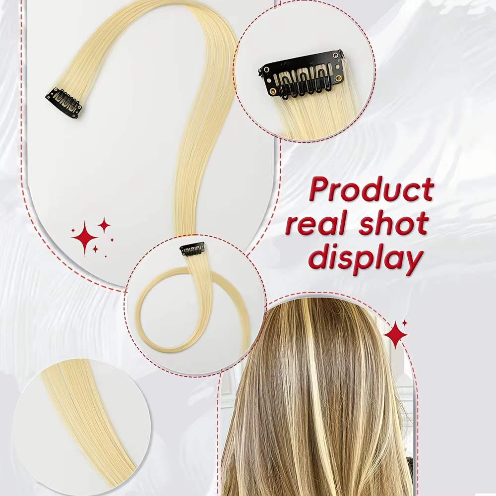 Extensions capillaires synthétiques longues et lisses à clips, 5 pièces/ensemble, pour femmes, Hallo