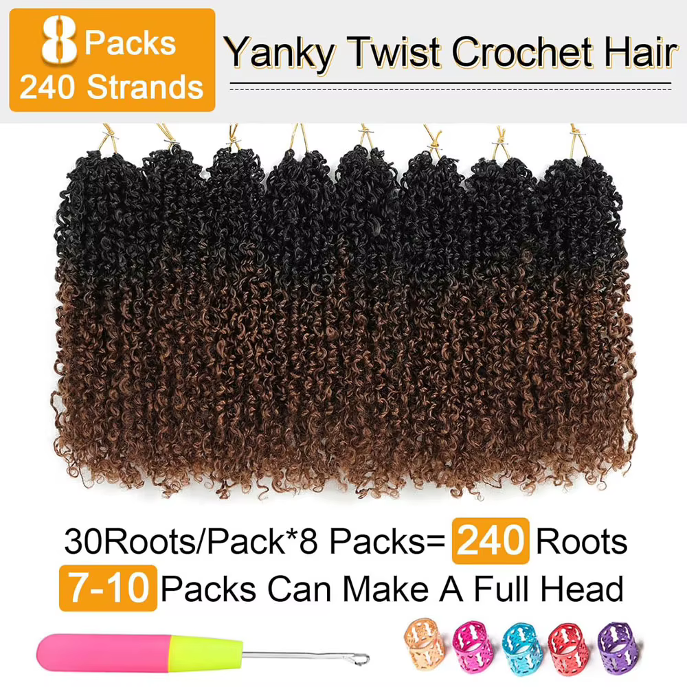 Yanky Twist Crochet Hair pour femmes noires, cheveux synthétiques pré-bouclés, cheveux au crochet ma