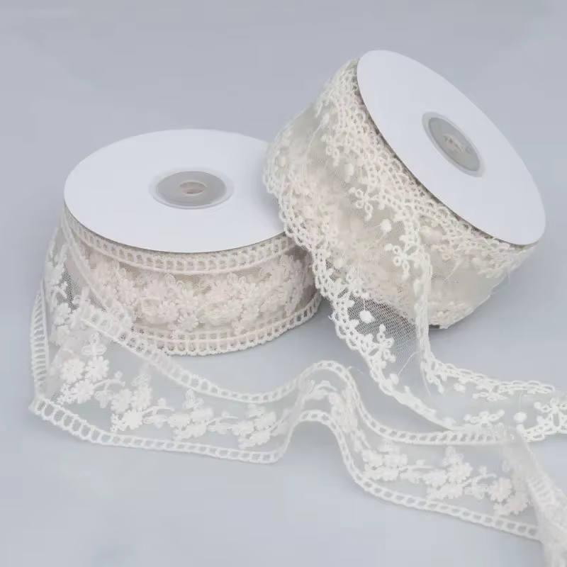 Ruban en dentelle Jacquard brodé creux, accessoires pour cheveux avec nœud, emballage de fleurs, cha