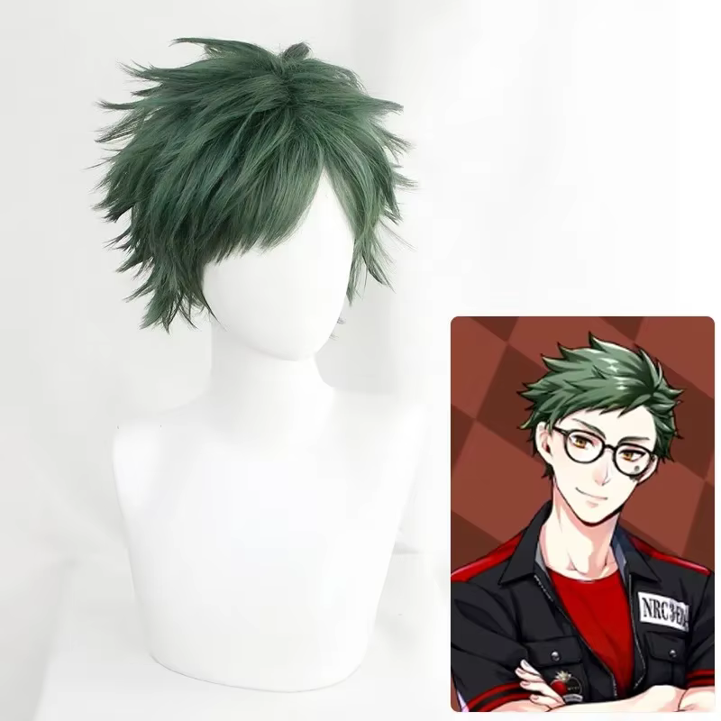 Perruque courte torsadée Wonderland Trey trèfle vert, perruque de Costume de Cosplay synthétique rés