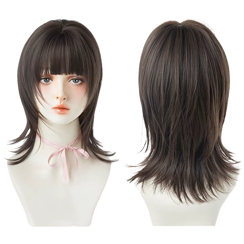 Perruque synthétique de coiffure mulet bleue avec frange, perruque Lolita moelleuse pour jeu de rôle