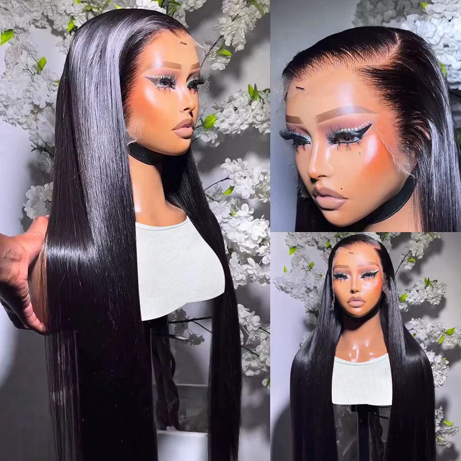 Perruque Lace Front Wig sans colle naturelle, cheveux lisses, 13x6, 30 32 34 36 pouces, densité 180,