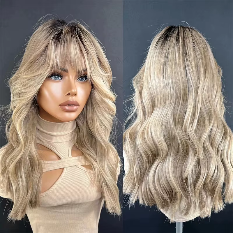 Perruque Naturelle en Vrais Cheveux Humains avec Frange pour Femme, Perruques Blondes Agaçantes avec