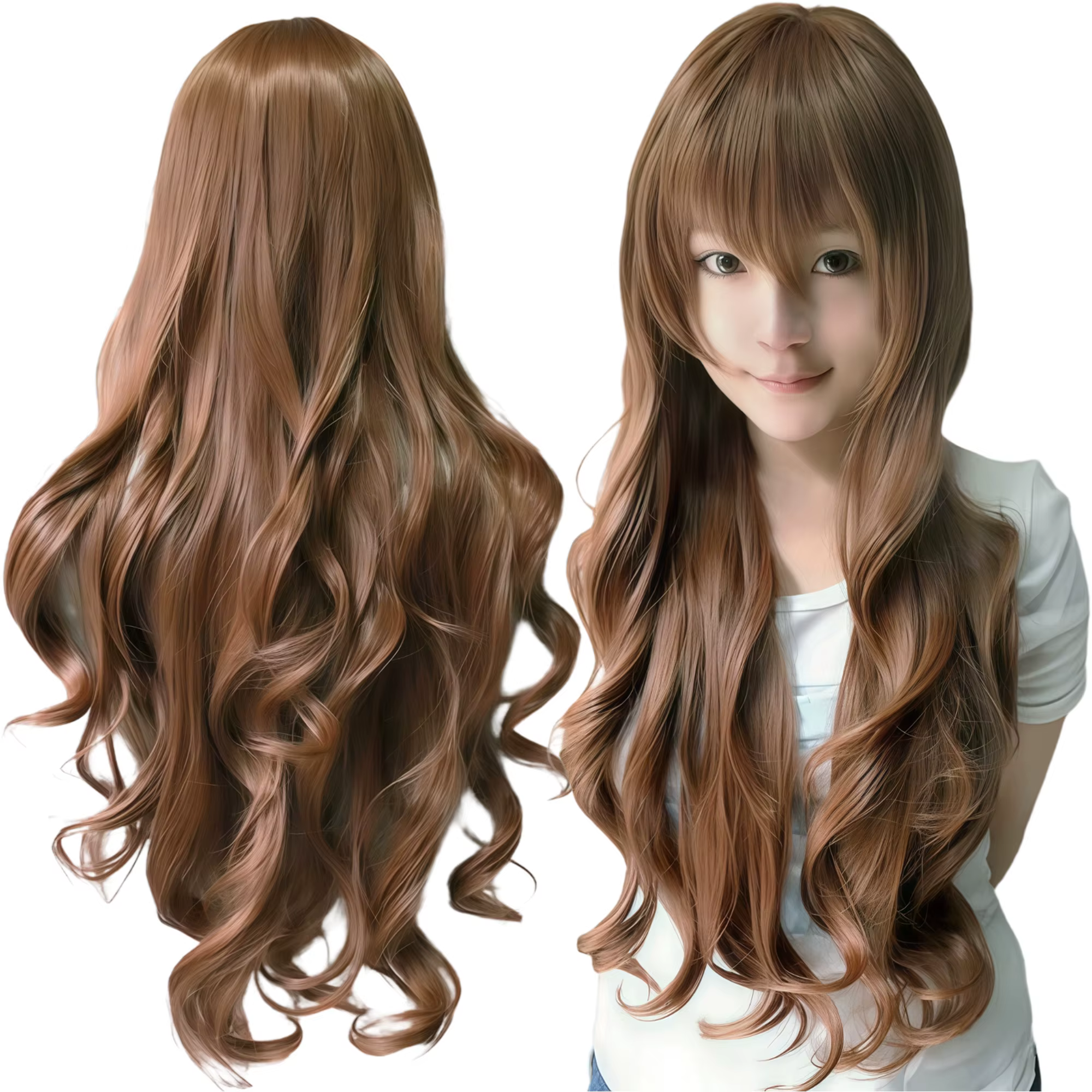 Perruque synthétique longue brune pour cosplay, perruque lolita bouclée, perruque anime, postiche Ch