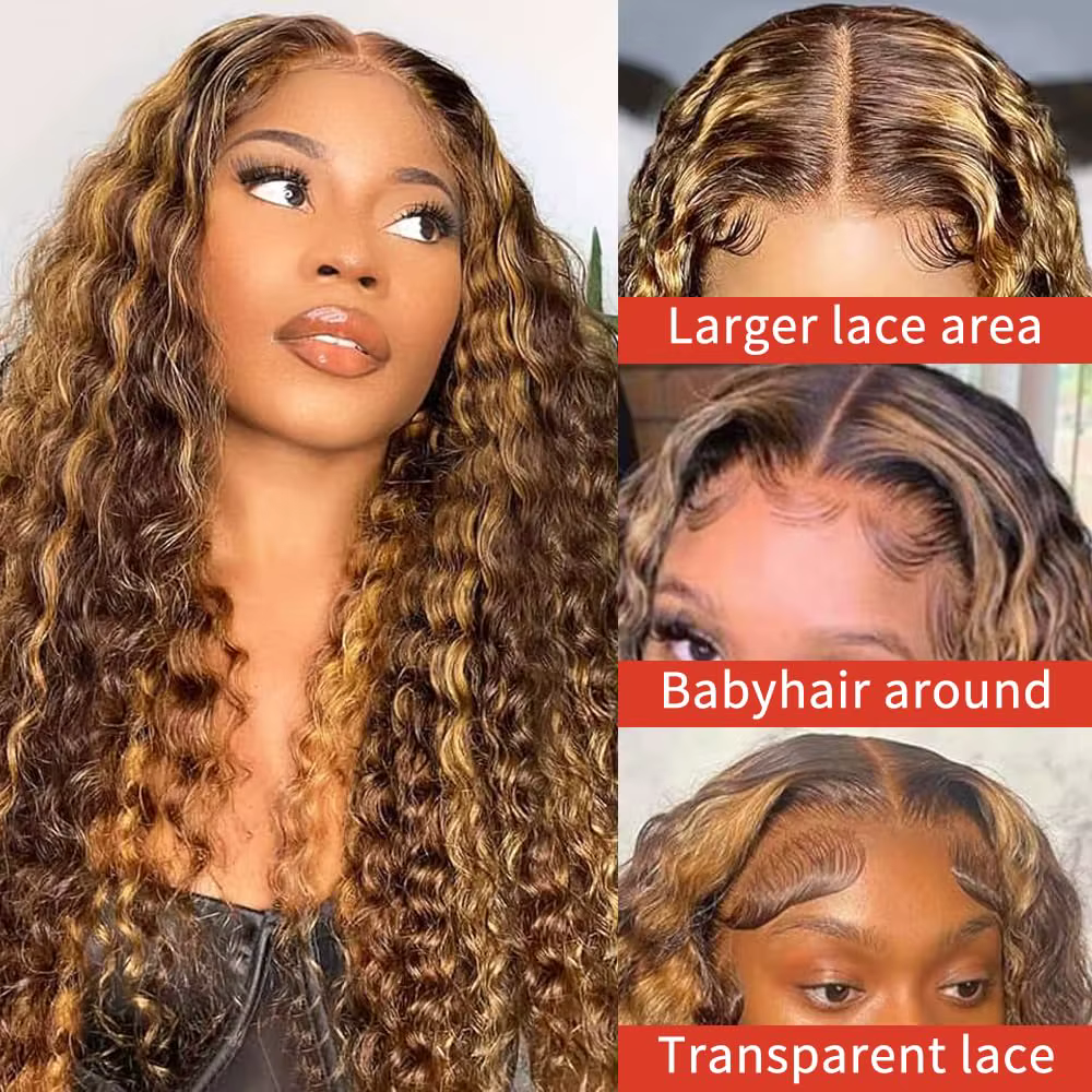 Perruques bouclées Highlight, Perruque Lace Front HD 13x6 en cheveux naturels, Perruques Lace Fronta