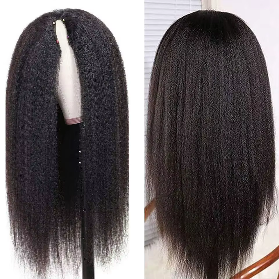 16-34 pouces crépus droite U partie perruque sans colle perruque cheveux humains Yaki droite prêt à