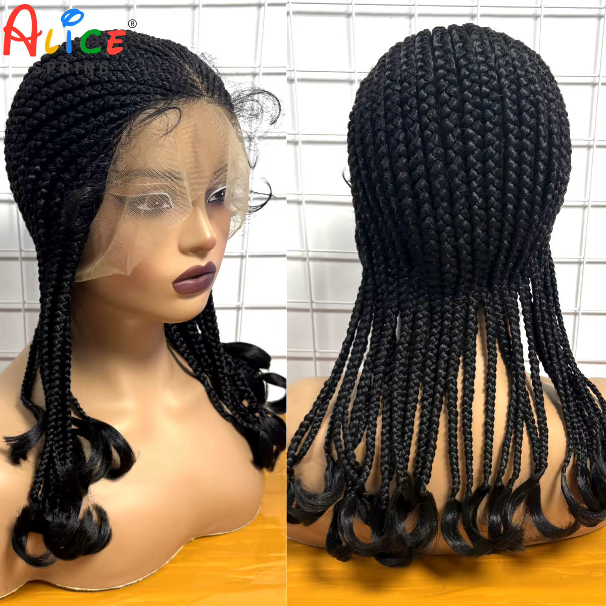 Perruque tressée pleine dentelle Cornrow avec extrémités ondulées 18 pouces perruque de dentelle tre