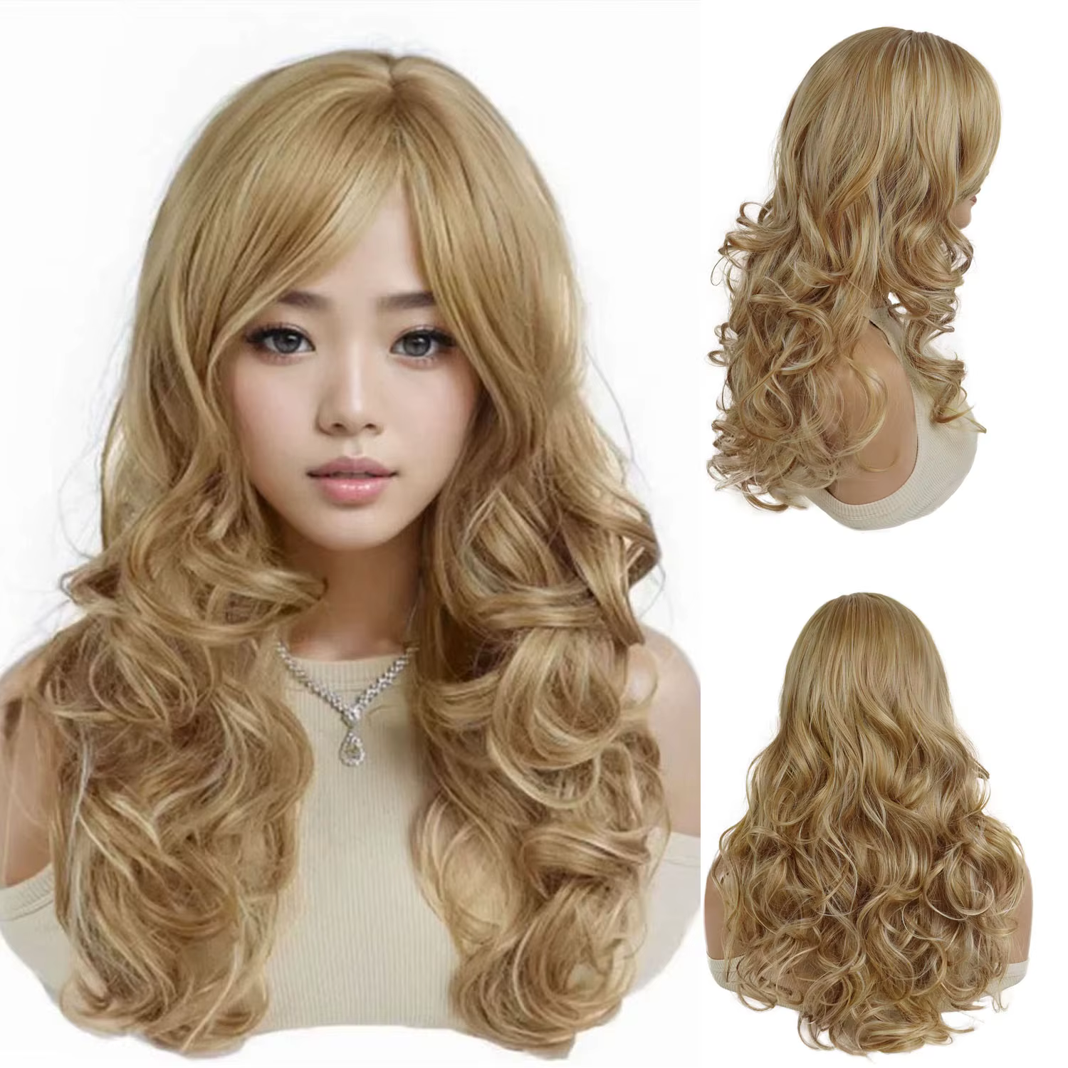 Perruques synthétiques blondes mixtes longues, perruque blonde bouclée naturelle moelleuse de 20 pou