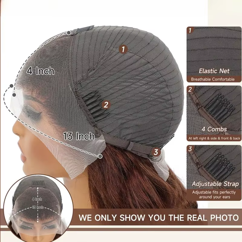 Perruques à dentelle frontale Body Wave brun chocolat, cheveux humains pré-épilés, cheveux vierges b