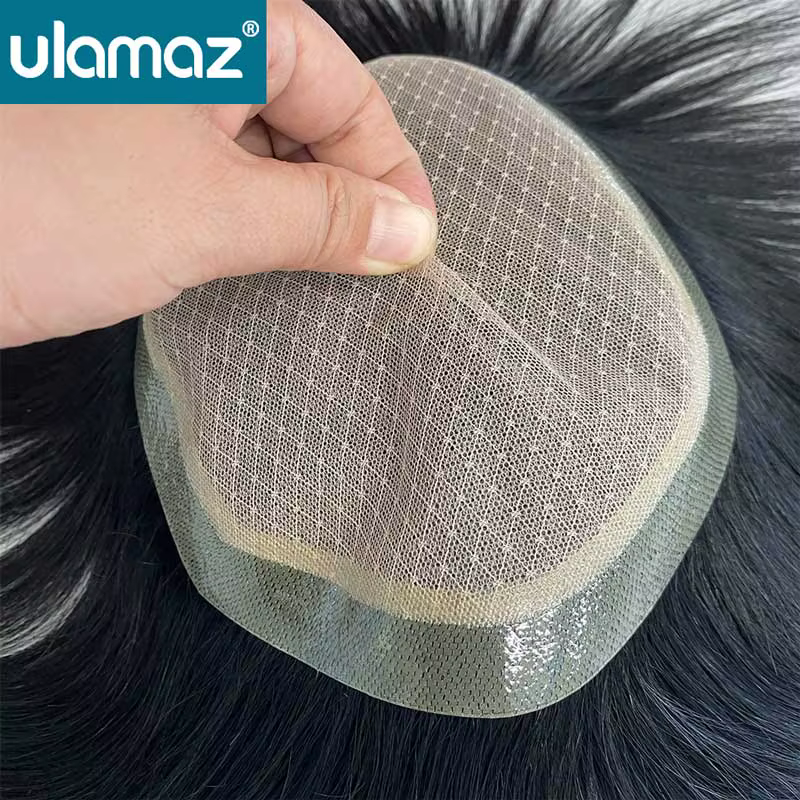 Base en soie toupet réaliste hommes perruque dentelle système de cheveux perruques cheveux humains m