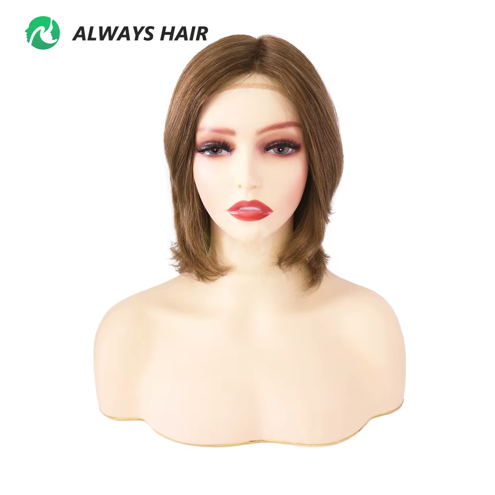 Moo73-Perruque Lace Front Wig naturelle courte, cheveux vierges, style français européen, 6 pouces,