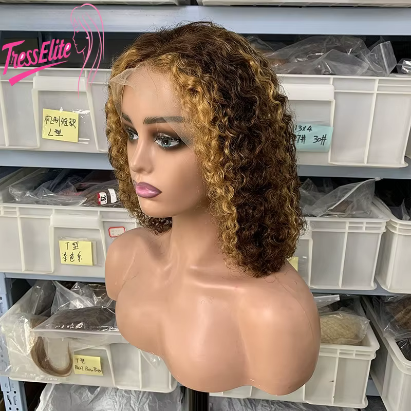 12A JC Bob perruque avec frontale complète P4/27 mettre en évidence les cheveux humains 8-12 pouces