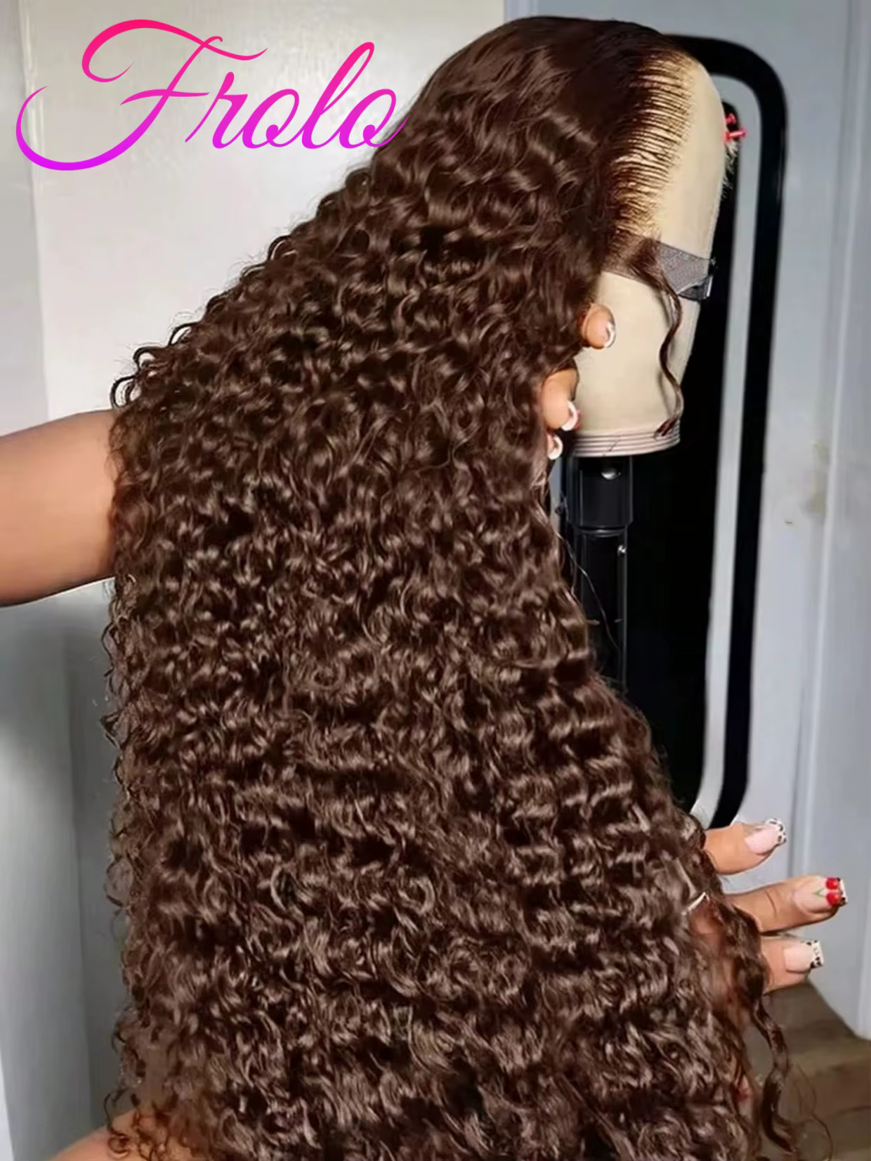 210 densité vague profonde chocolat brun 13x6 perruque de cheveux humains Hd dentelle frontale perru