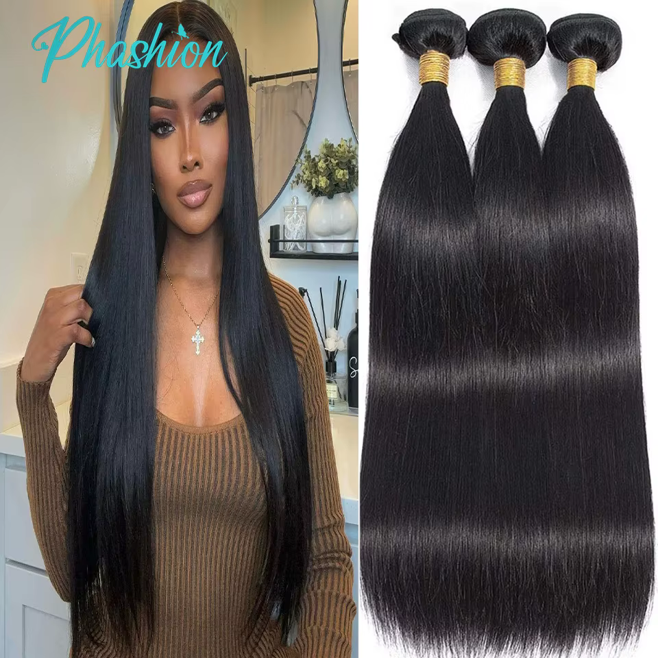 Phashion cheveux humains droits paquets 1/3 pièces/lot 30 32 pouces Remy Extensions de cheveux pour