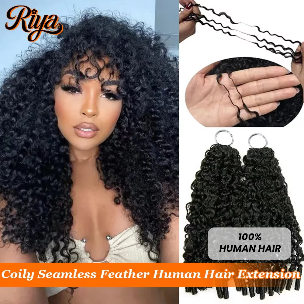 Coily End plume Crochet Extensions de cheveux humains sans noeud Invisible sans couture Crochet tres