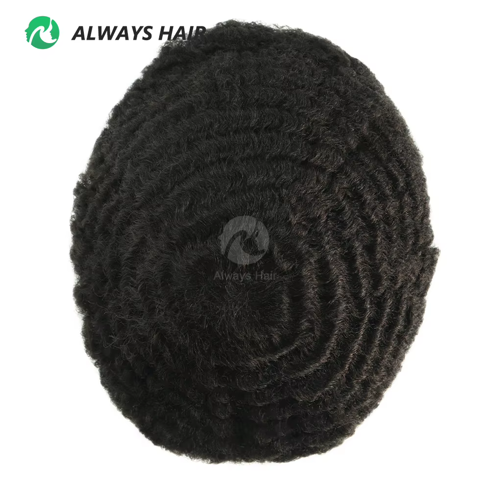 Afro toupet Curl 4mm 6mm 8mm 12mm 0.12-0.14mm peau Afro perruque pour hommes noirs vrais cheveux hum