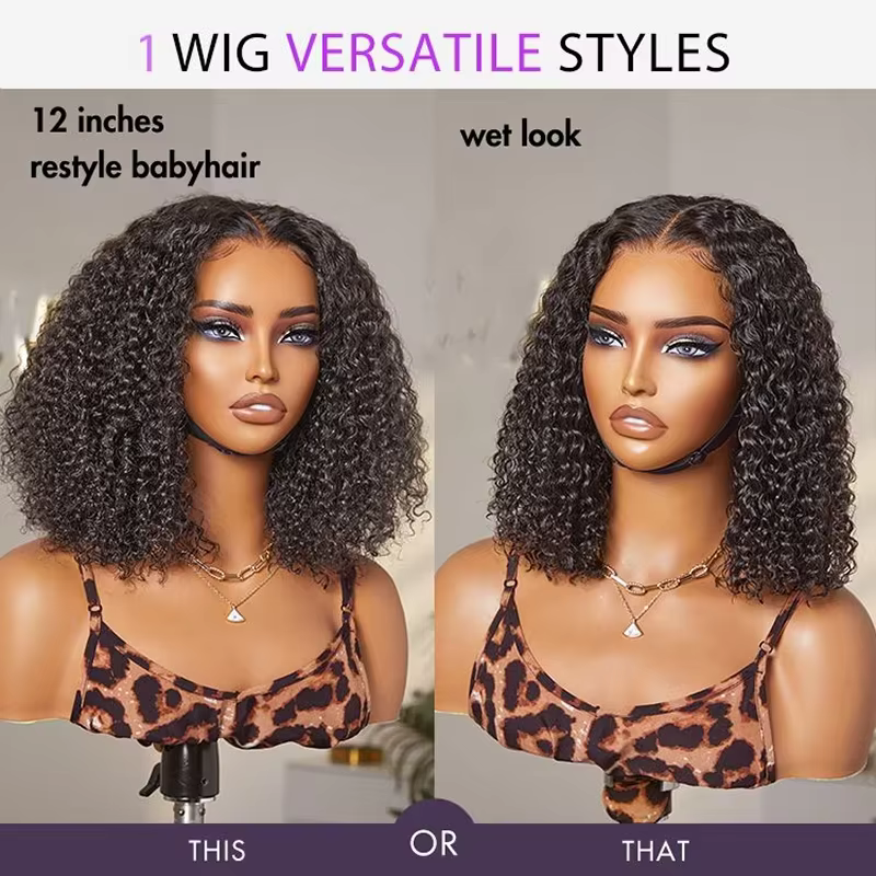 Perruque Bob Courte Sans Colle Densité 250% Cheveux Humains Ondulés Profonds Lace Front 5x5 Prête à