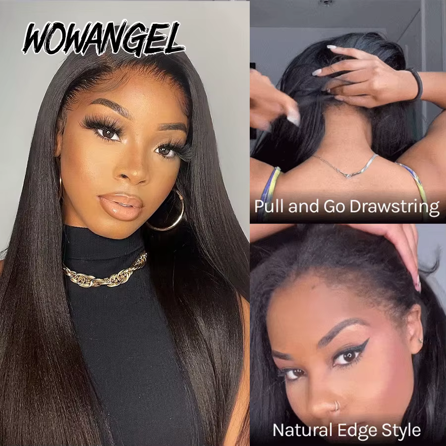 Perruques mi-tête 250% Light Yaki en cheveux humains, ligne de cheveux invisible, prêtes à porter sa