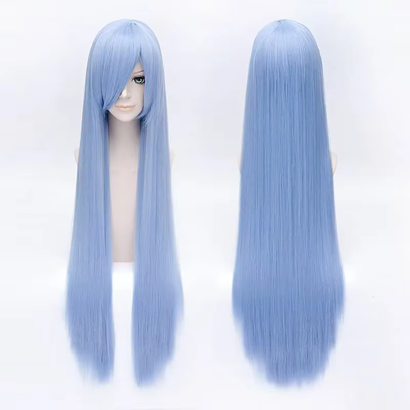 QQXCAIW-Perruque Cosplay Synthétique Longue et Lisse pour Homme et Femme, Bleu Clair, 40 en effet, 1