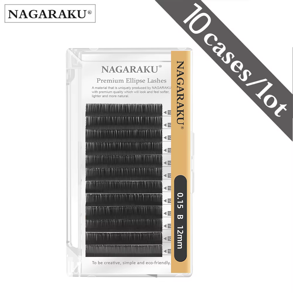 NAGARAKU gris charbon Ellipse Extension de cils 10 plateaux Lot 12 lignes Super doux naturel Premium