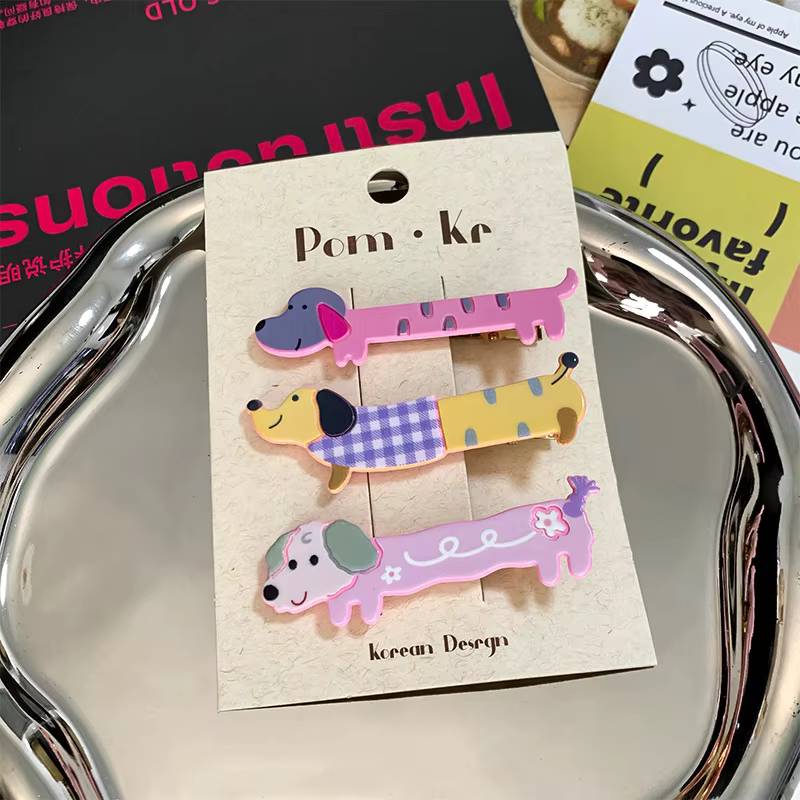 Pinces à cheveux colorées en forme de chien pour filles, épingles à cheveux en forme d'animal mignon