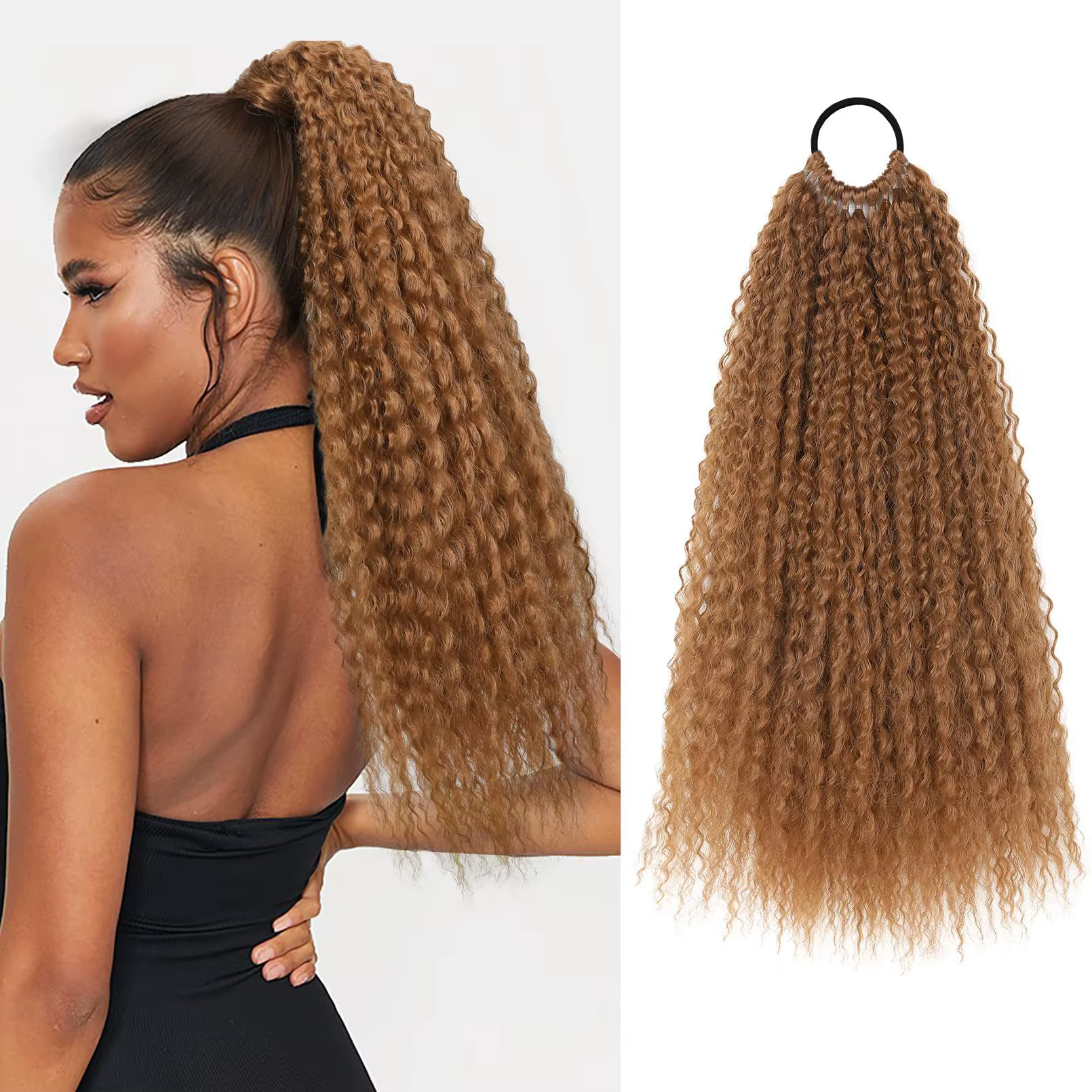 Extension de queue de cheval à enrouler avec élastique, 18 pouces, synthétique, afro crépu bouclé, p