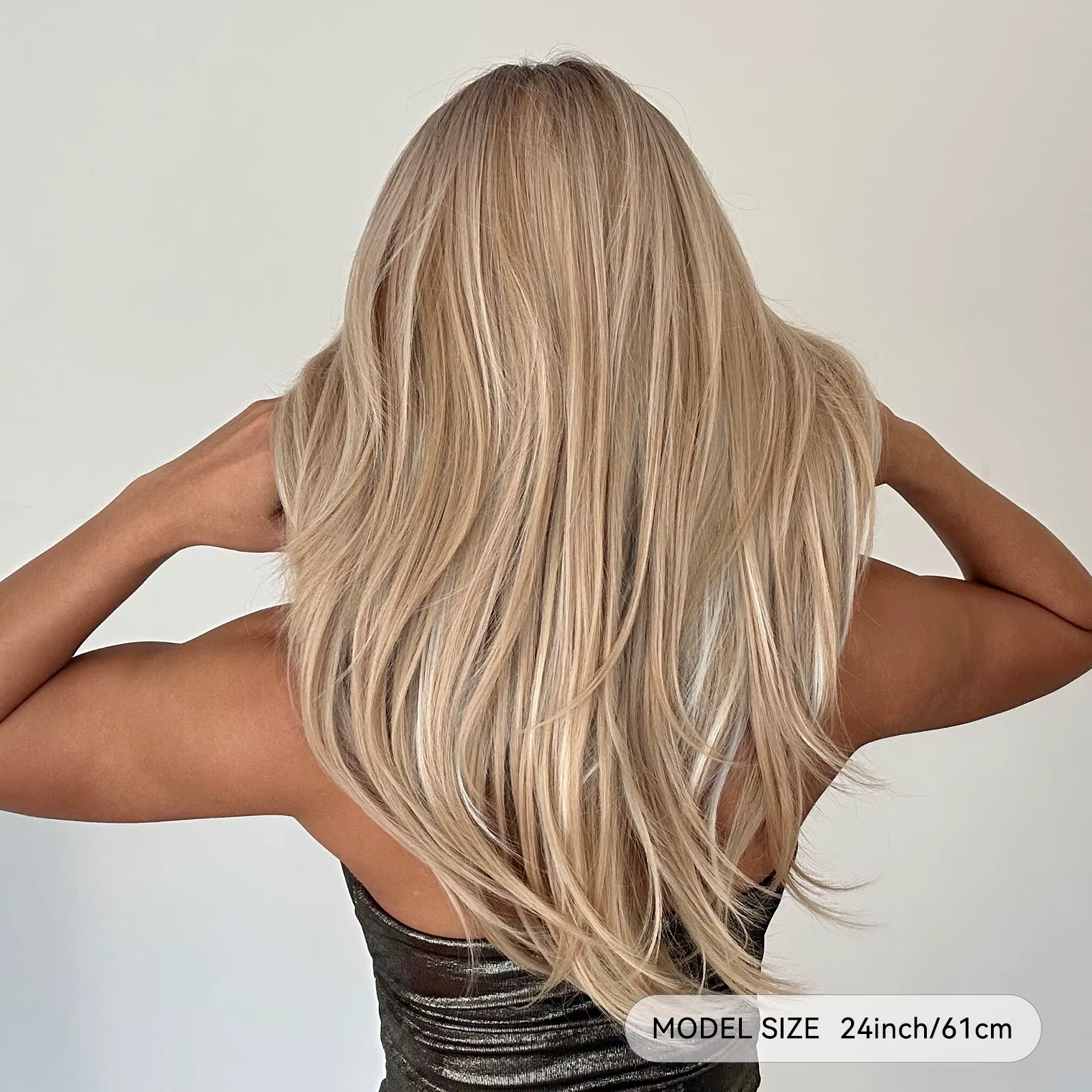 Perruque synthétique longue et lisse à reflets platine blond avec frange, cheveux naturels résistant