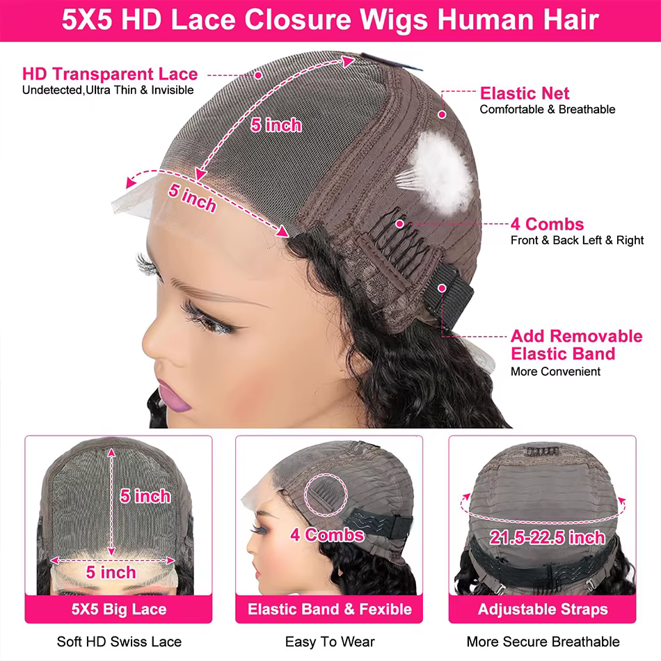 100% Double dessiné cheveux birmans bouclés sans colle dentelle fermeture perruques 250 densité rebo