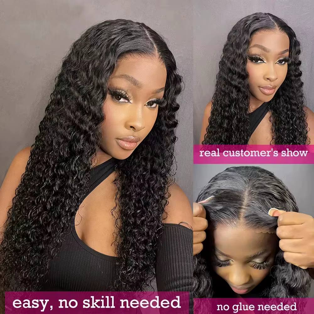 Perruque Cheveux Humains Ondulés Profonds 5x5 HD Lace Closure Bouclée Sans Colle Prête à Porter 4x4