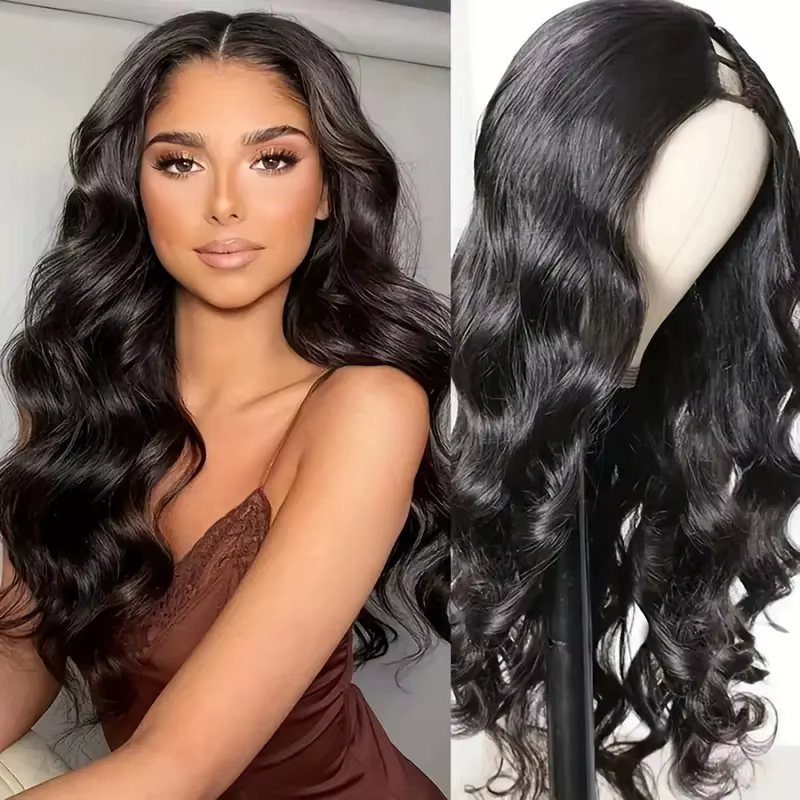 Vague de corps V partie perruques cheveux humains 250% densité pour les femmes pleine tête pince en 