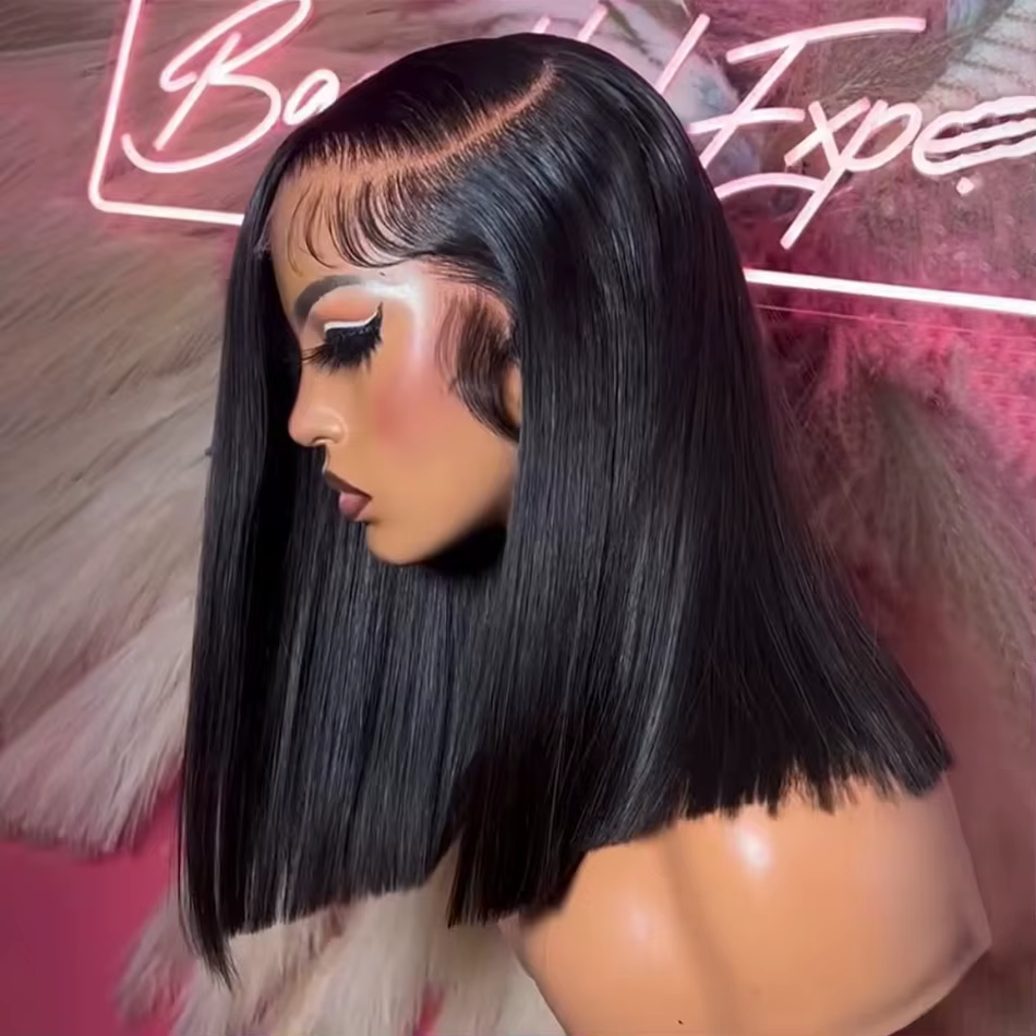 Perruques Bob à densité 220 %, lisses, en cheveux humains, avec dentelle frontale 13x4, en cheveux b