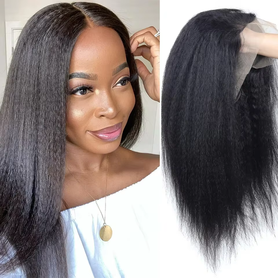 Perruque Lace Front Wig naturelle Remy, cheveux crépus lisses, Transparent HD, sans colle, avec raie