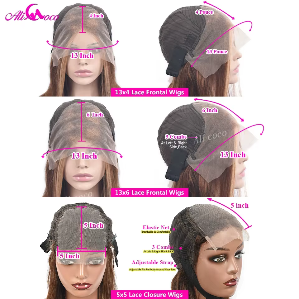 Perruque Lace Frontal Wig naturelle lisse, blond miel, 13x4, 13x6, avec frange, pour femmes, 5x5, po