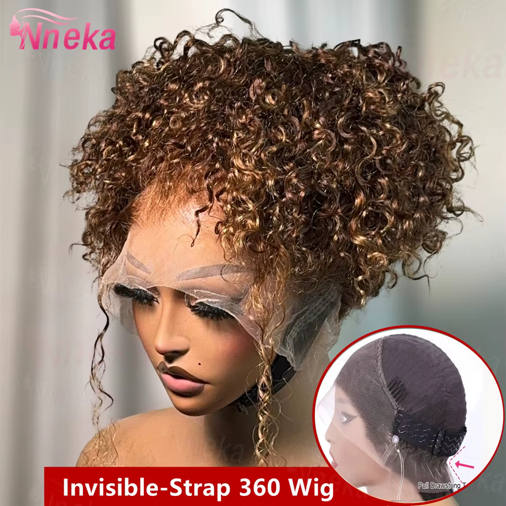 Perruque Lace Frontal Wig sans colle bouclée 360, cheveux naturels, cordon Invisible, 13x6 Hd, P4/27
