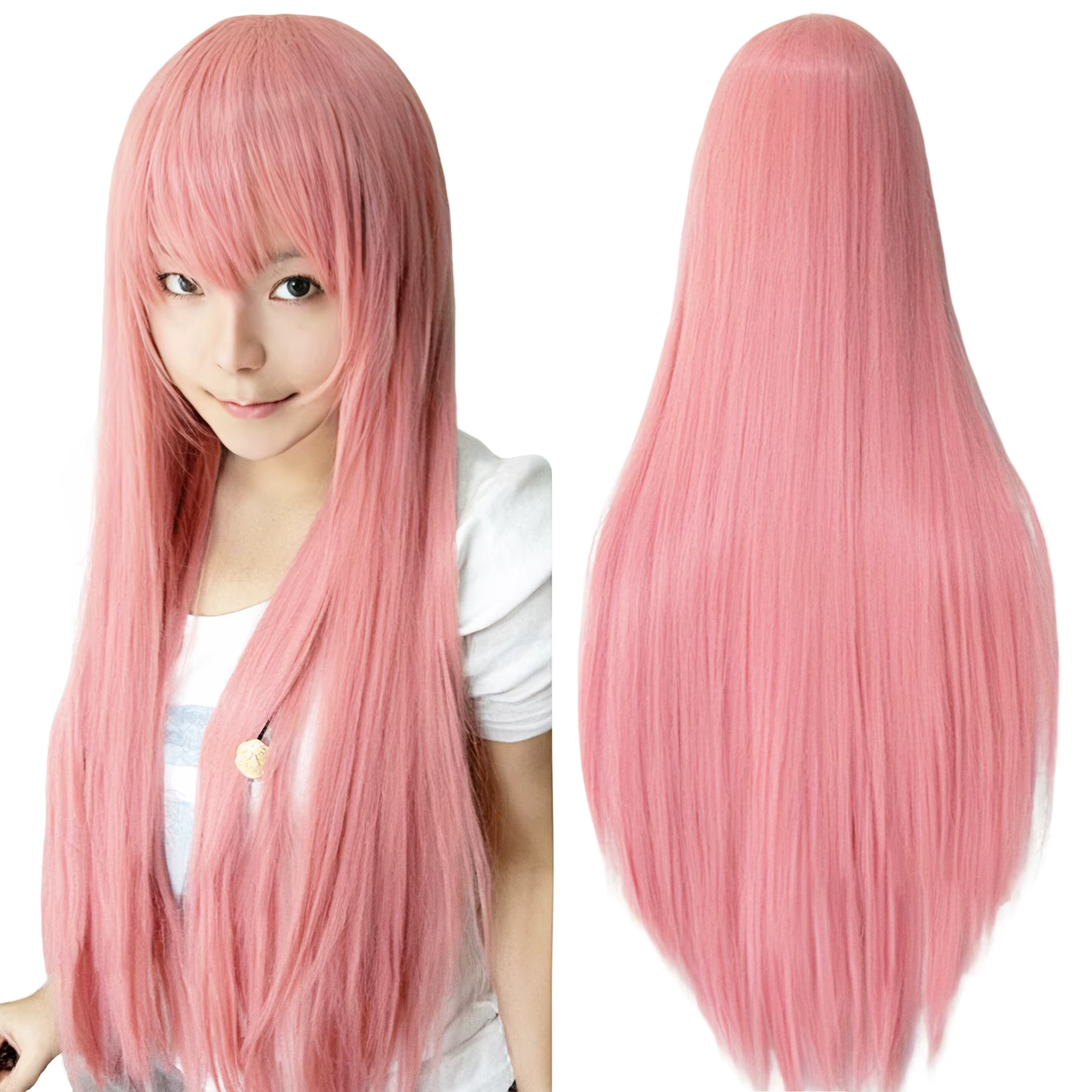 Perruque synthétique lisse rose avec frange pour Anime Hinagiku Katsura Cosplay Megurine Luka, perru