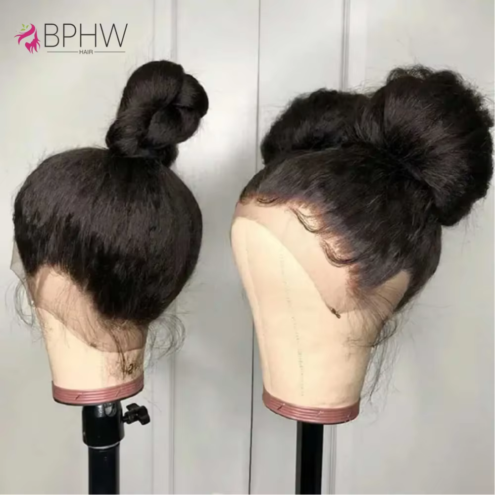 Perruque Cheveux Humains Kinky Straight avec Sangle Invisible, Perruque Frontale 360 Full HD Lace, A