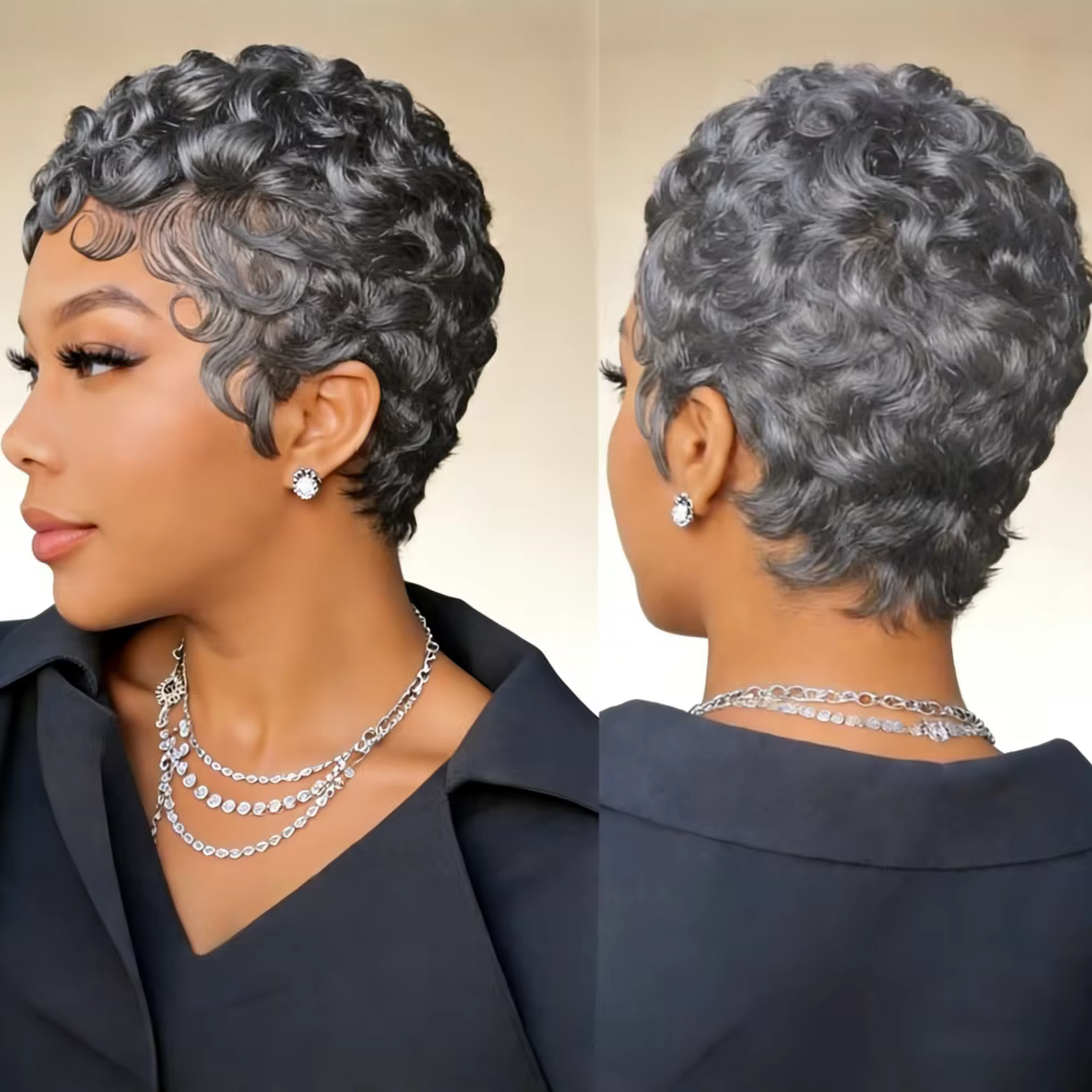 Perruque ondulée courte en cheveux humains Remy de 6 pouces avec frange |   Perruque 150 % de densit