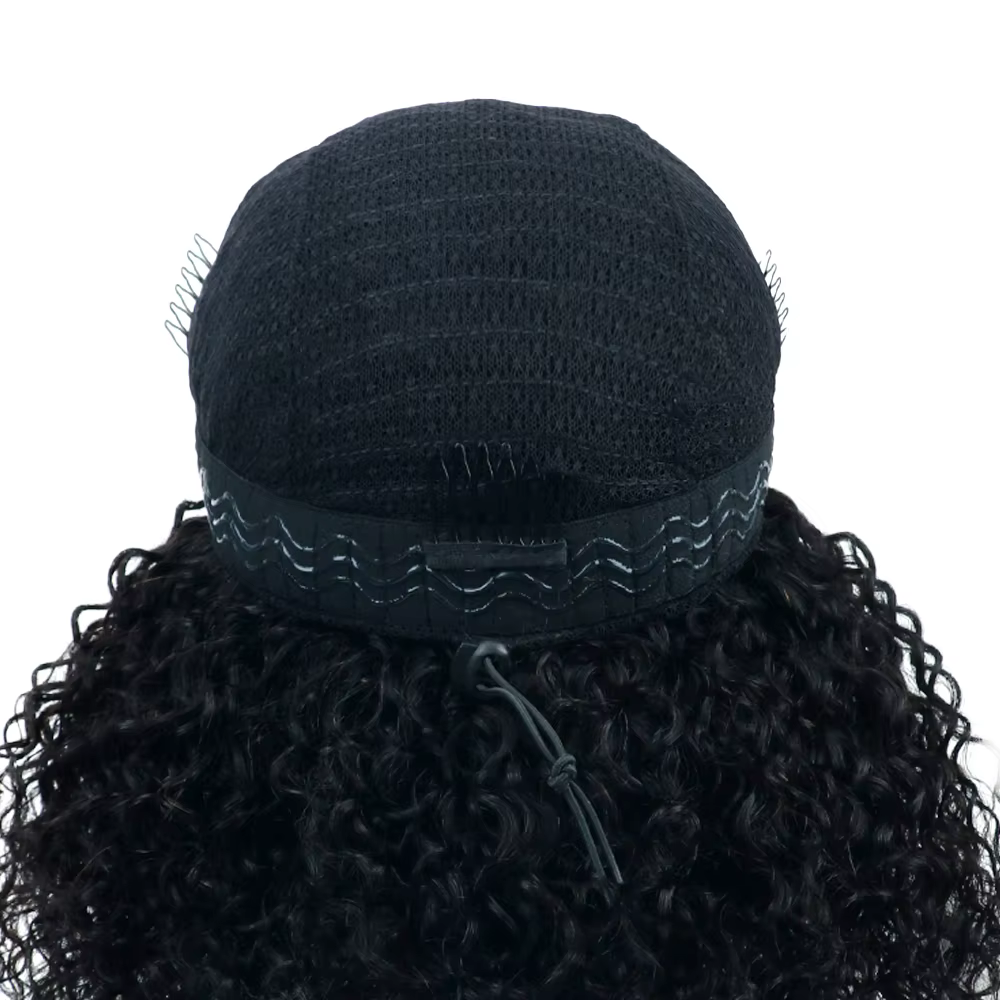 Demi-perruque de cheveux humains 3 en 1, sans colle, avec cordon de serrage, bandeau crépu et bouclé